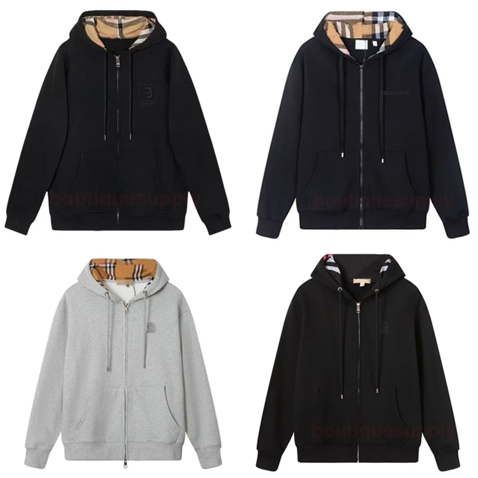designer hoodie Men's Casual Plaid Patchwork hoodie Zip-Up Cardigan Hooded Long Sleeved Jacket Loose Cotton outdoor High-Quality Pure Cotton co