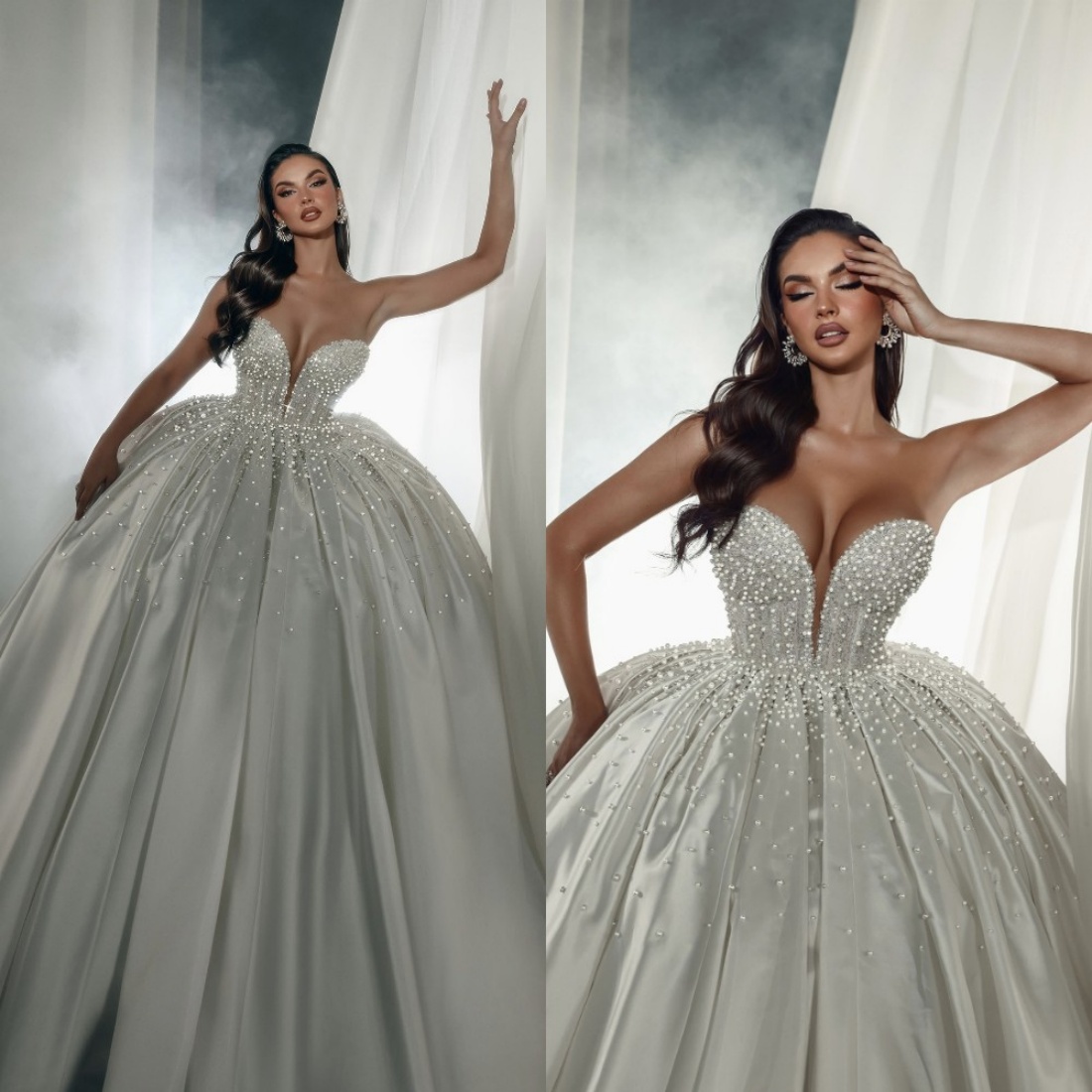Gorgeous Ball Gown Wedding Dress Sweetheart Neck Sleeveless Bridal Gowns Pearls Sequins Beaded Sweep Train Dresses Custom Made vestidos de novia