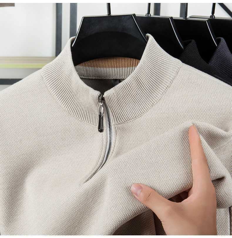 Half-turtleneck Zipper Fleece-lined Thickened Mens Sweater Winter 2025 New Warm One-piece Fleece Base Knitted Sweater TrendXJ251210