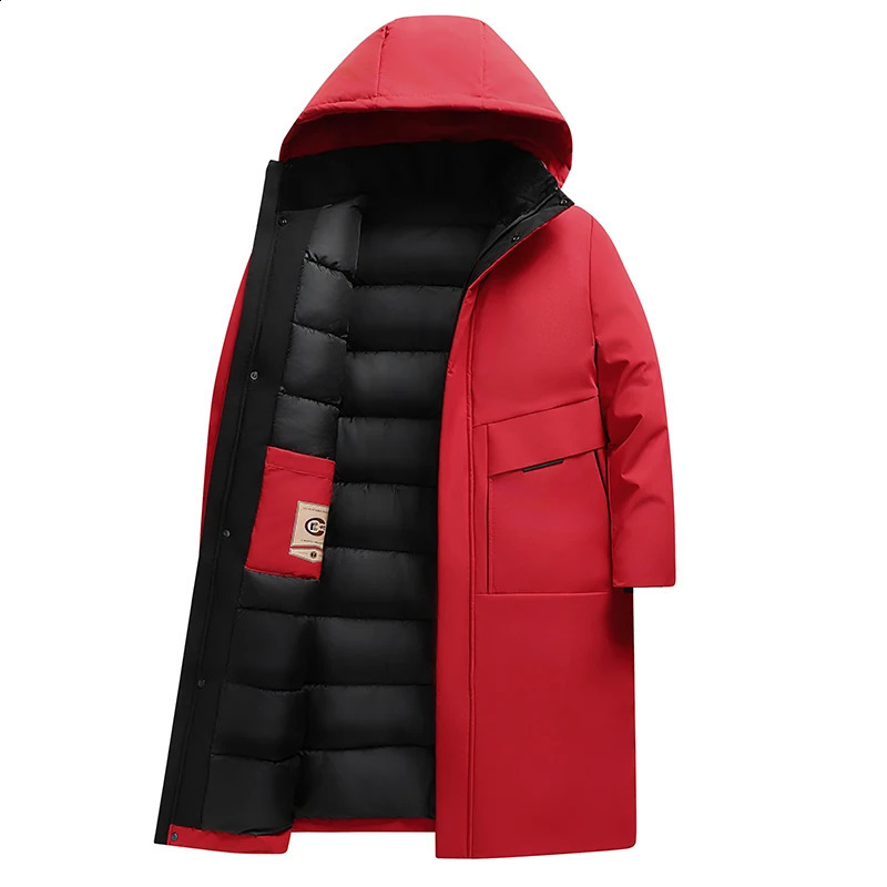 2024 arrival winter hooded jacket long style sill-like cotton jackets menmens fashion thicken warm parkas trench coat male251210