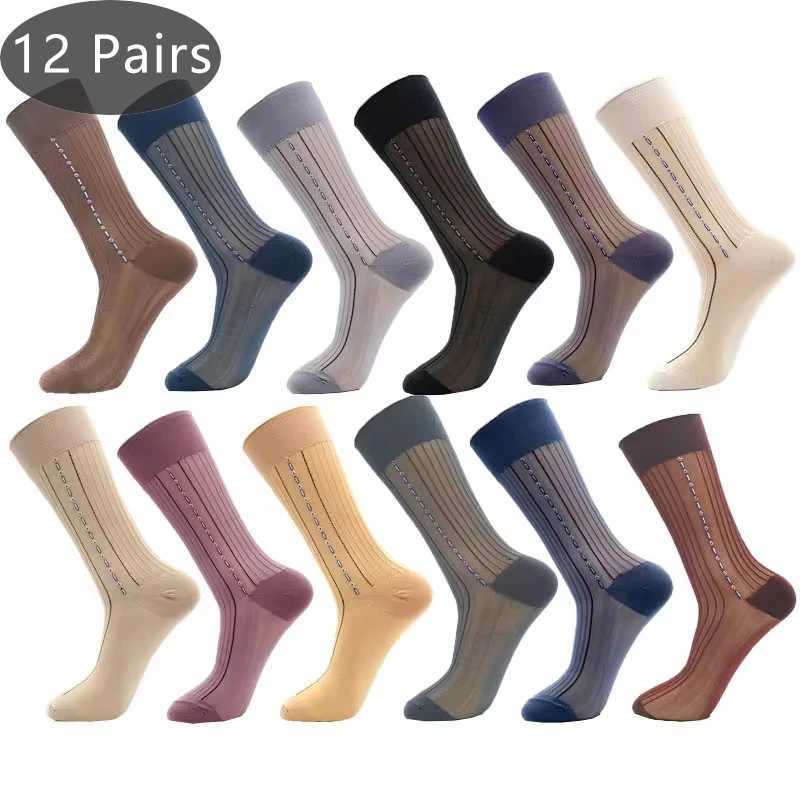12 Pairs Large Size Summer Socks Mens Nylon Thin Breathable Middle-Eged Elderly Silk Socks Business Work Party Dress Long SocksXJ251210