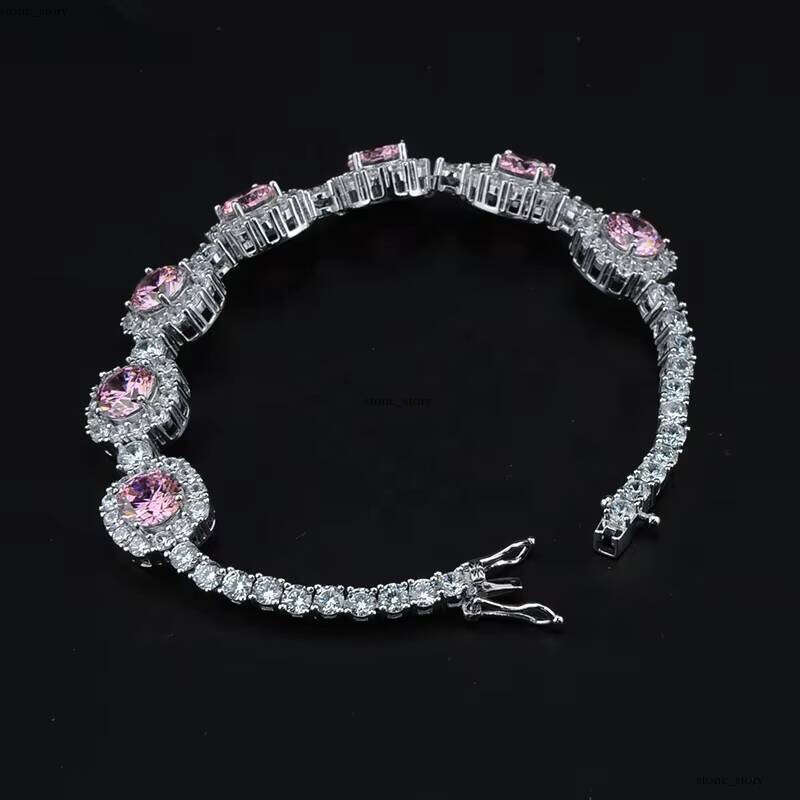 Custom Luxury 925 Silver Cubic Square Pink Ice Cut Bracelet VVS Moissaniteia Tennis Chain Women's Wedding Jewelry
