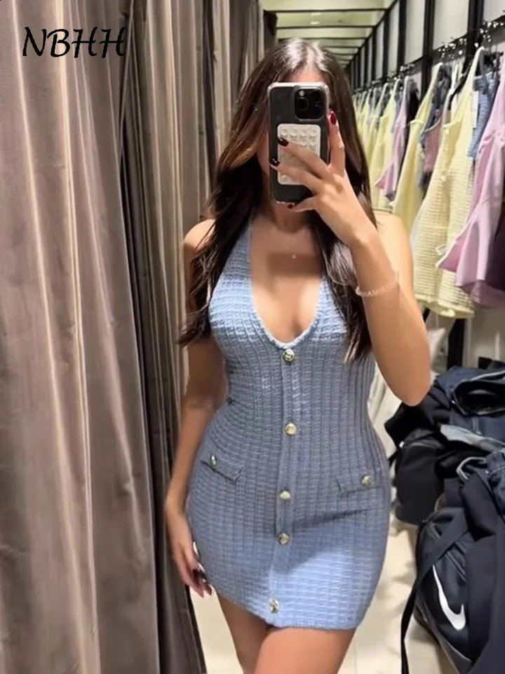 Elegant Knit Tweed Tube Top Mini Skirts Sets Women Slim Halter Backless Buttons Dress Sleeveless Vests Skirt Summer Outfit 251205