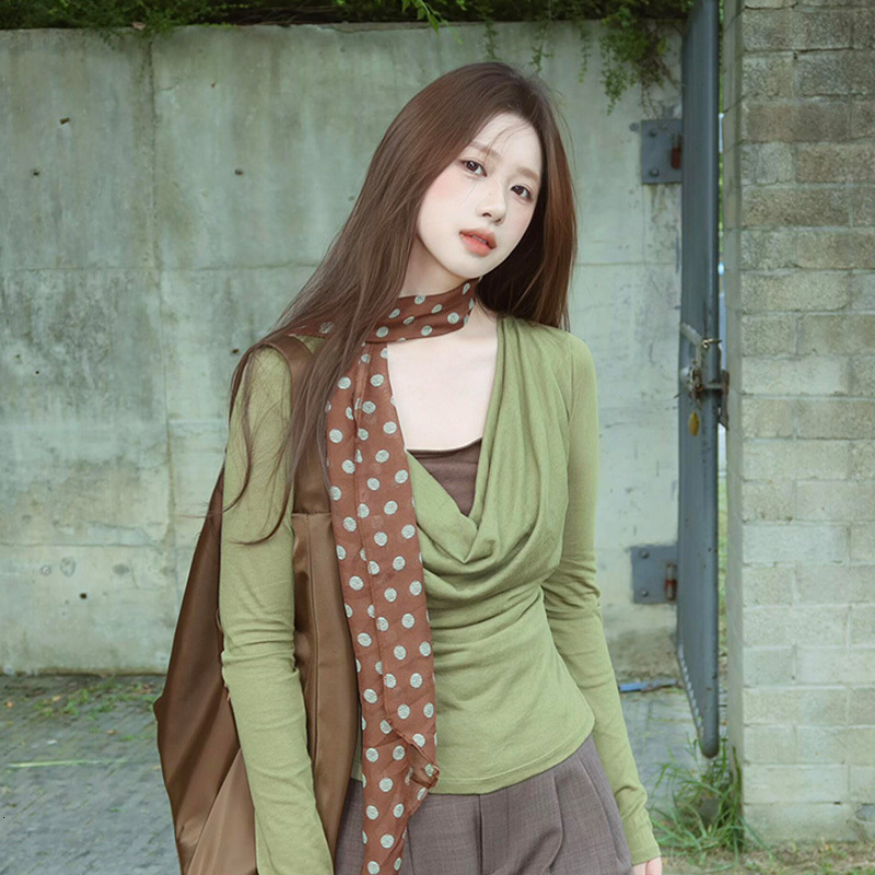 Korean Version Ins High-End Silk for Women 170*50cm Fashionable Rhombus Versatile Accessory Hair Tie Long Strip Triangle Scarf
