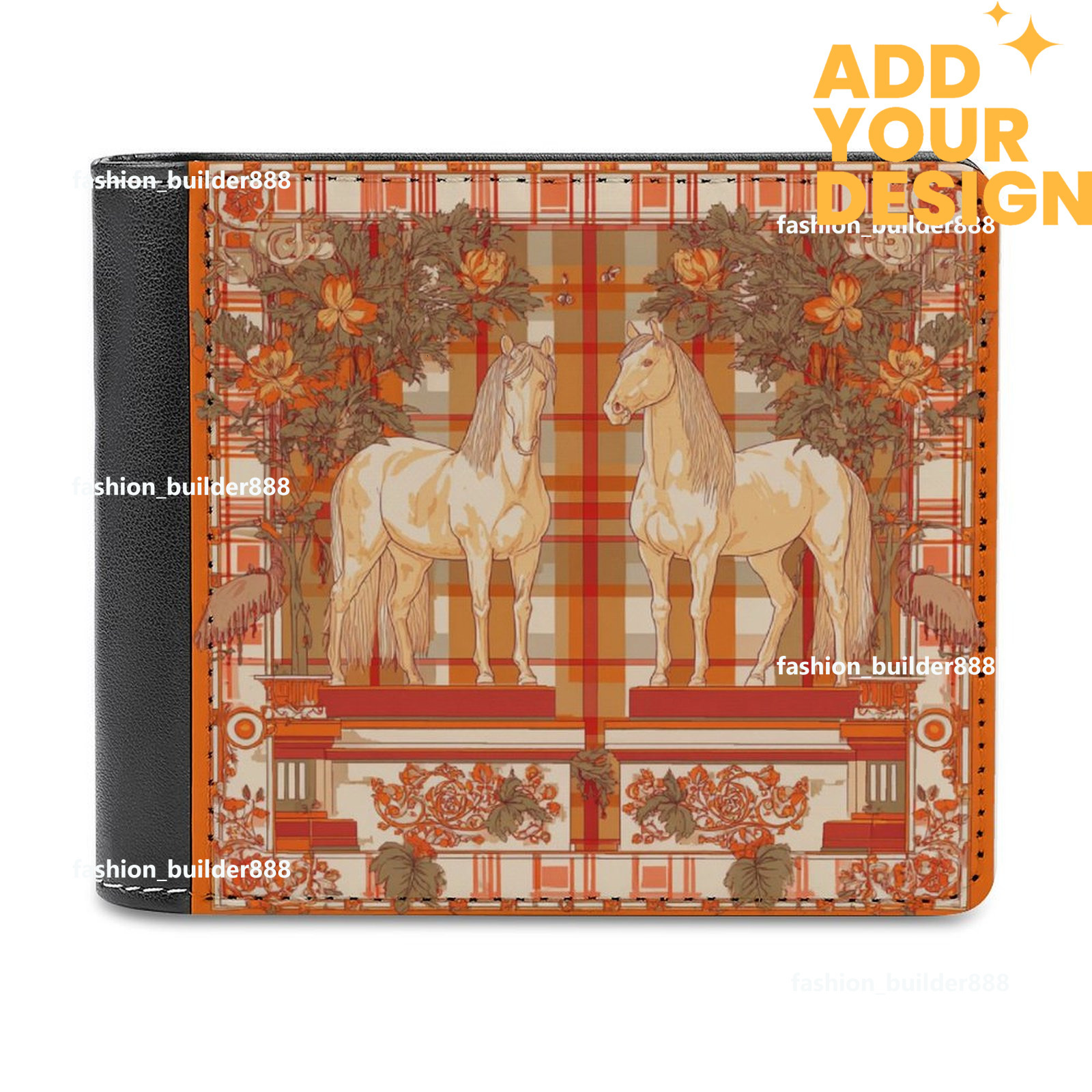 Custom Designer H Top Grain Leather Wallet Luxury Horse Pattern for Men Extra Capacity Bifold Wallet Ultra Strong Stitching Slim Billfold with 7 Car