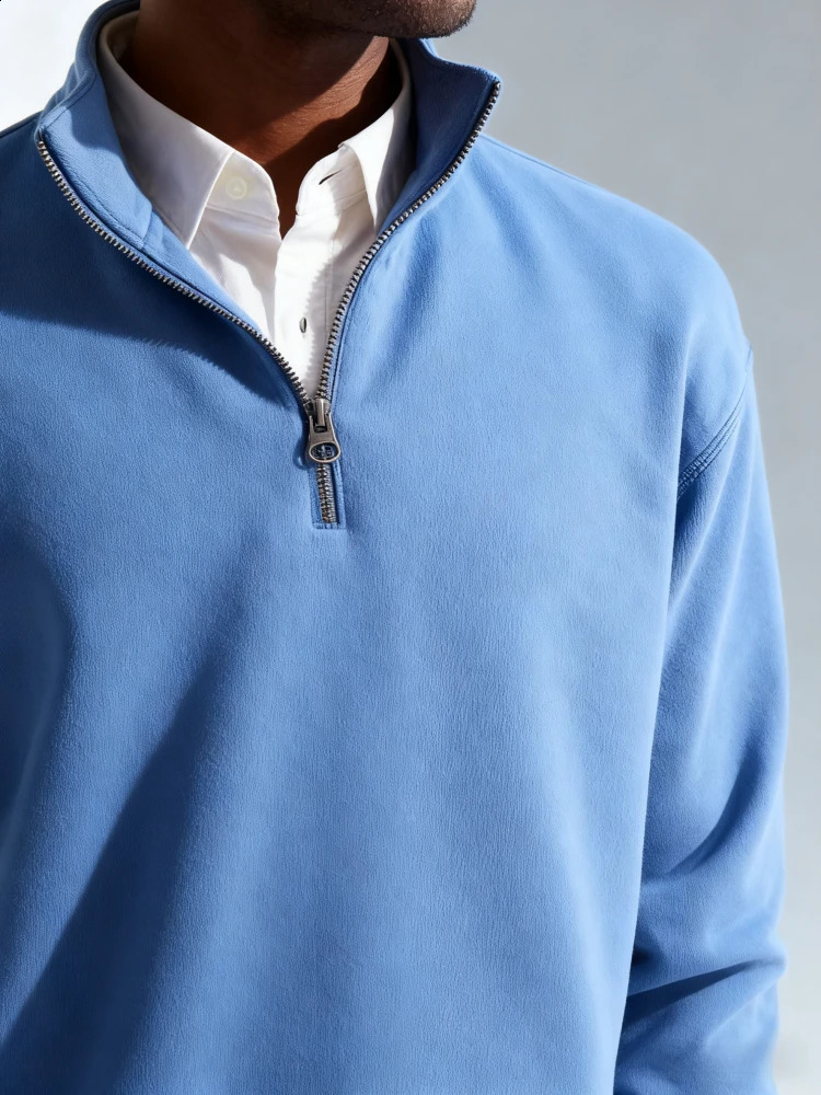 2025 Men Casual Fleece Sweatshirts Tops Men Sport Classic Stand Collar Sweatshirts Mens Quarter Zip Hoodie Basic Pullover M-3XL251205