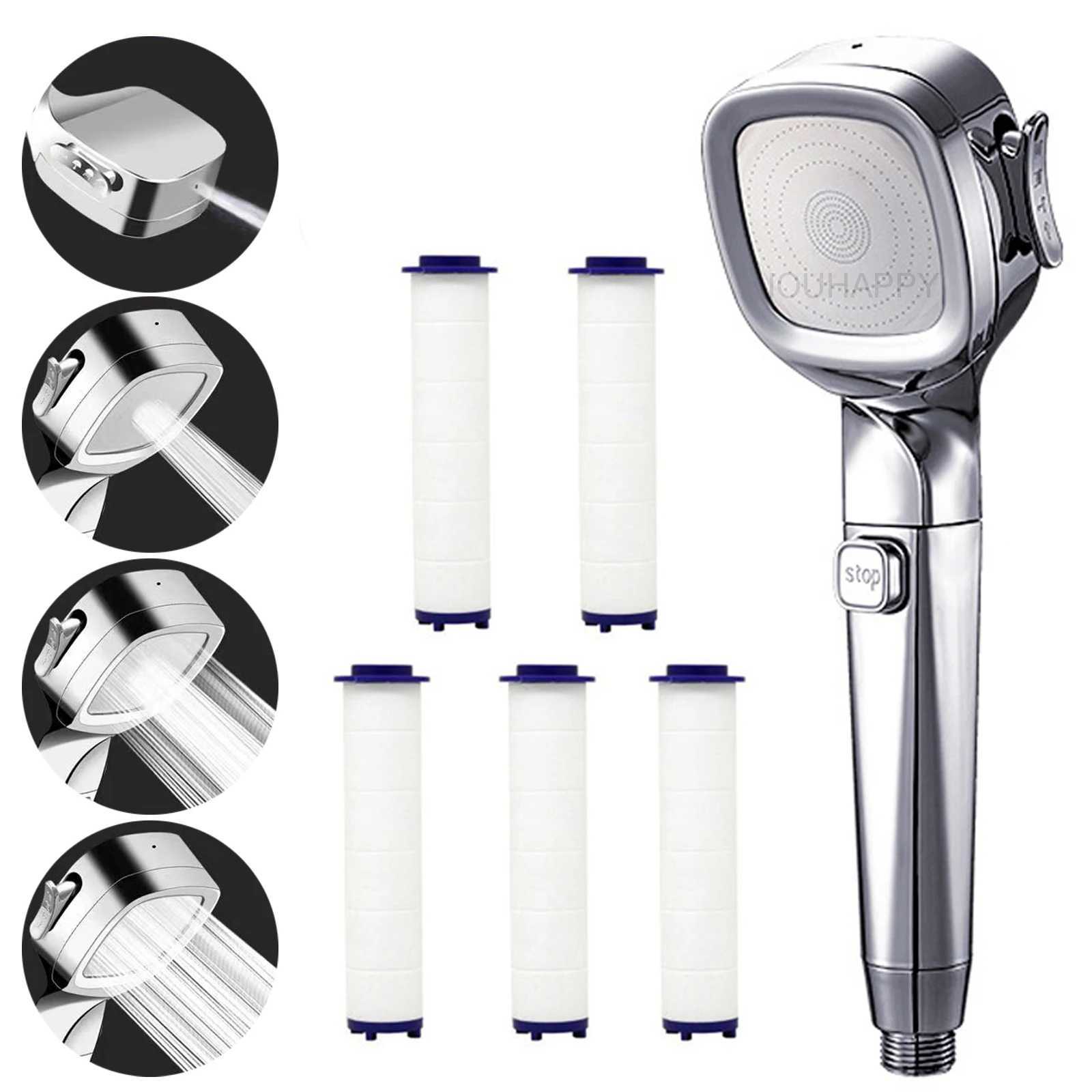 4 Modes High Pressure Shower Head With Switch On Off Button Sprayer Water Saving Adjustable Shower Nozzle Filter For Bathroom T251210 M260320-image-1096055385