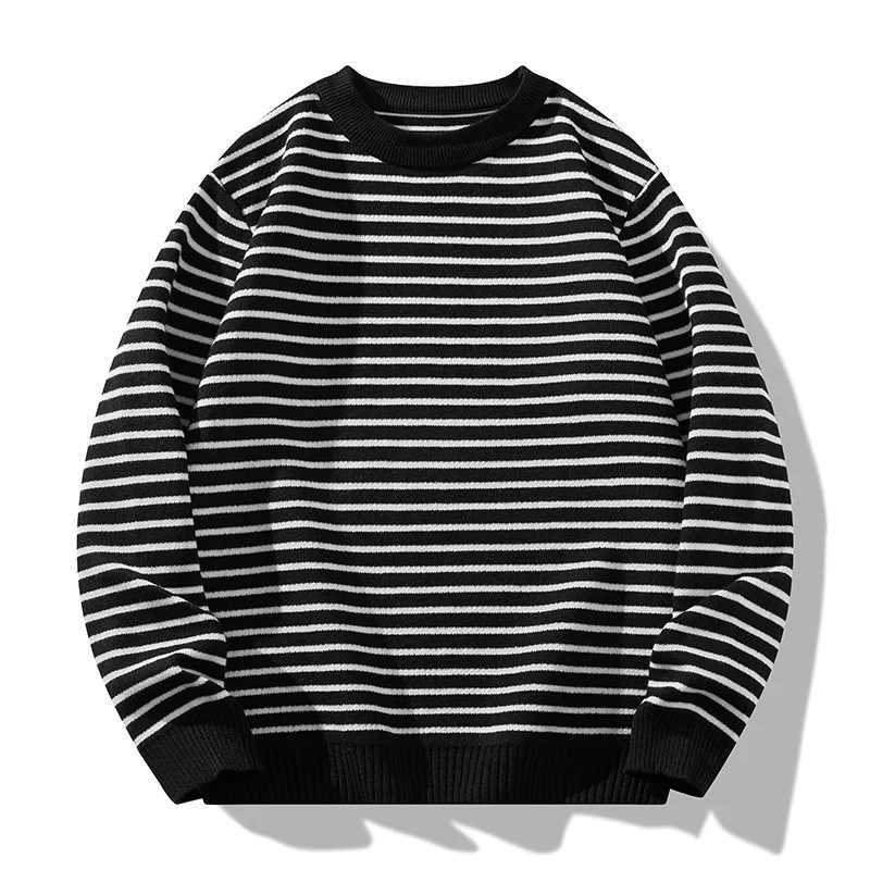 Mens Sweater Trend Casual Winter Sweater Mens New Autumn and Winter Crewneck Striped Sweater Thick Needle Thickened LooseXJ251210