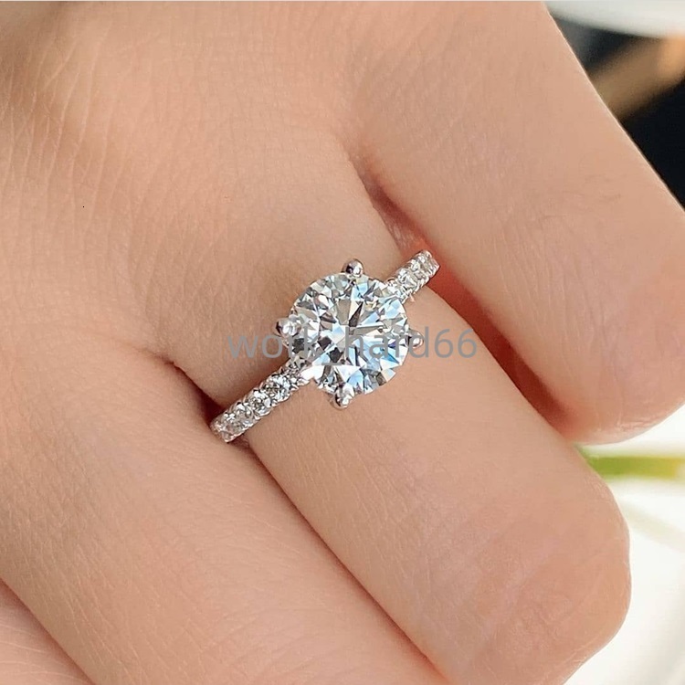 Custom Prongs Pave Band 925 Sterling Silver Solid White Gold Plated 10 ct Round D Color Moissanite Engagement Ring