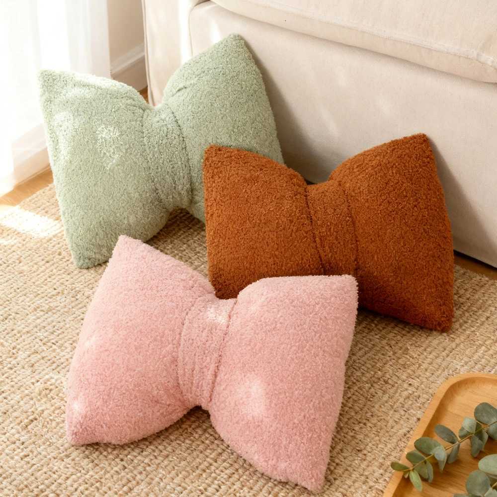 BUYNOW 1PC Solid ColorPlush Bow low with Filling Minimalist Korean-style ins LivingRo Sofa Cushion Cover He Bedro Decor H251211-image-1088026736