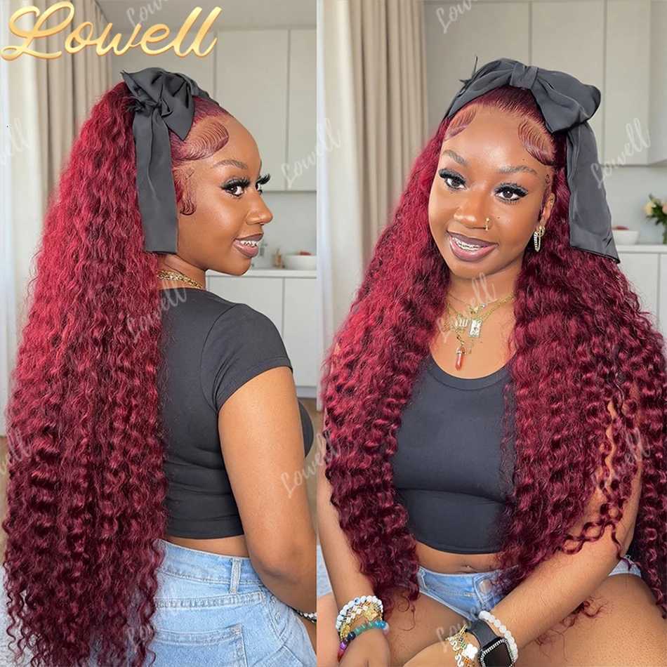 99J Burgundy 13x6 hd Lace Frontal Wig Water Wave Curly 13x4 Red Remy Human Hair Preplucked Brazilian Colored Hair Wigs for Women M251211-image-1088061779