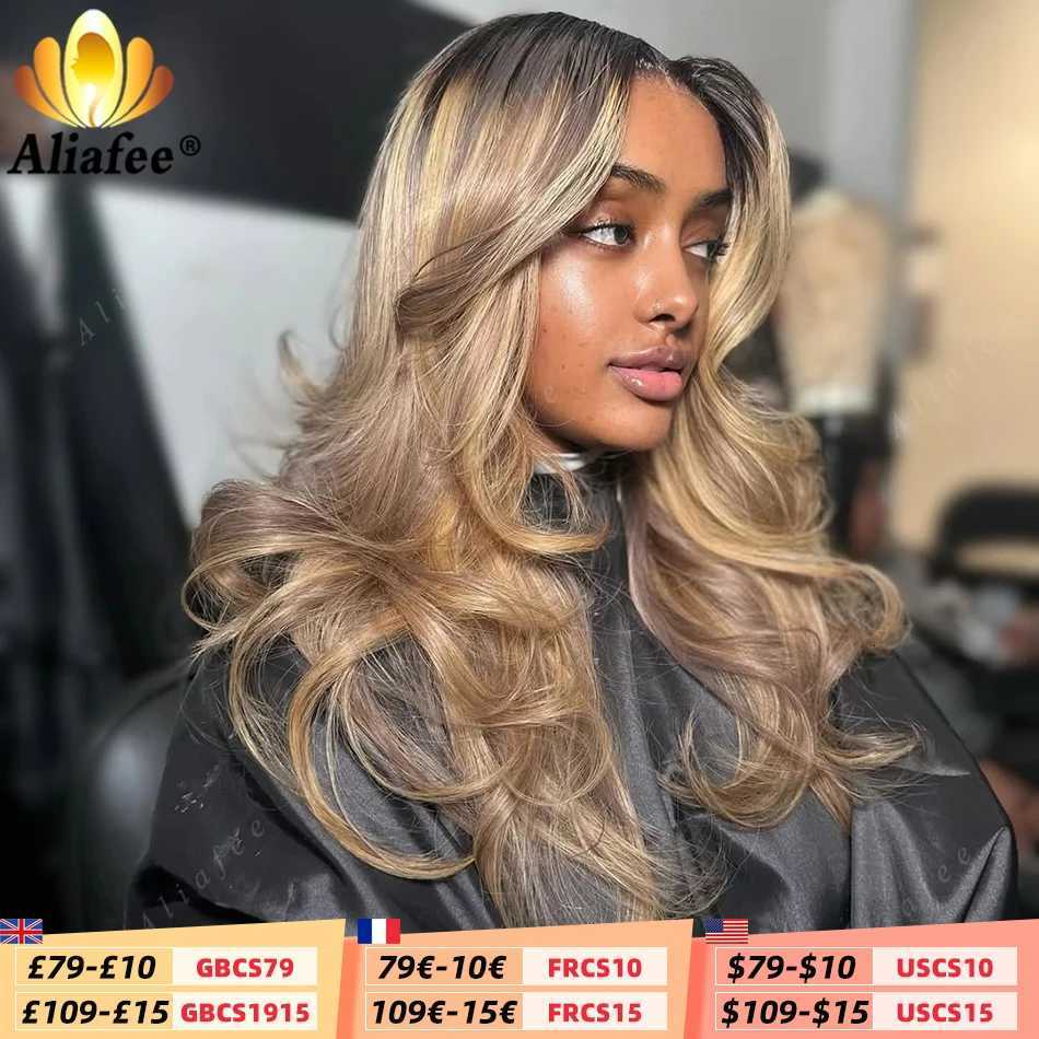 Ombre 2 27 Dirty Blonde 13x6 Body Wave Lace Frontal Wigs Brown Roots Ombre Blonde Pre Plucked 100 Human Hair Wigs for Women M251211-image-1088063116
