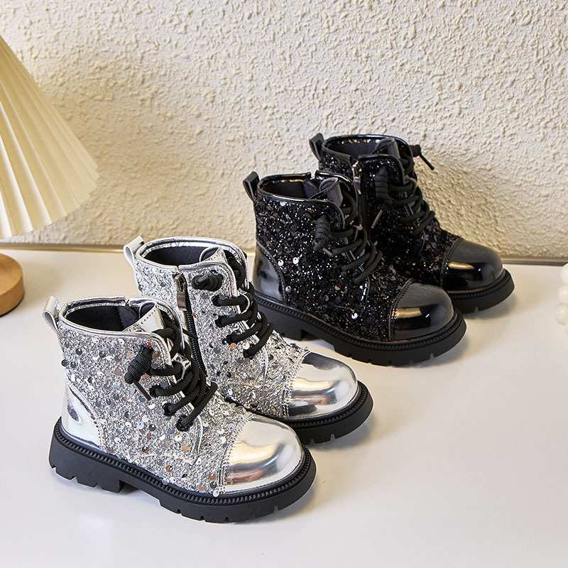 2026 New Winter Kids' Sequined Boots Fleece-Lined Soft Sole Martin Boots for Boys Girls Toddler Ankle Shoes