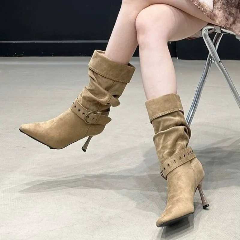 Autumn Womens High Heel Wrinkle Ankle Boots New Winter Pointed Toe Head Thin Heel Chelsea Boots for Shoes Dress Boots 514XJ251211