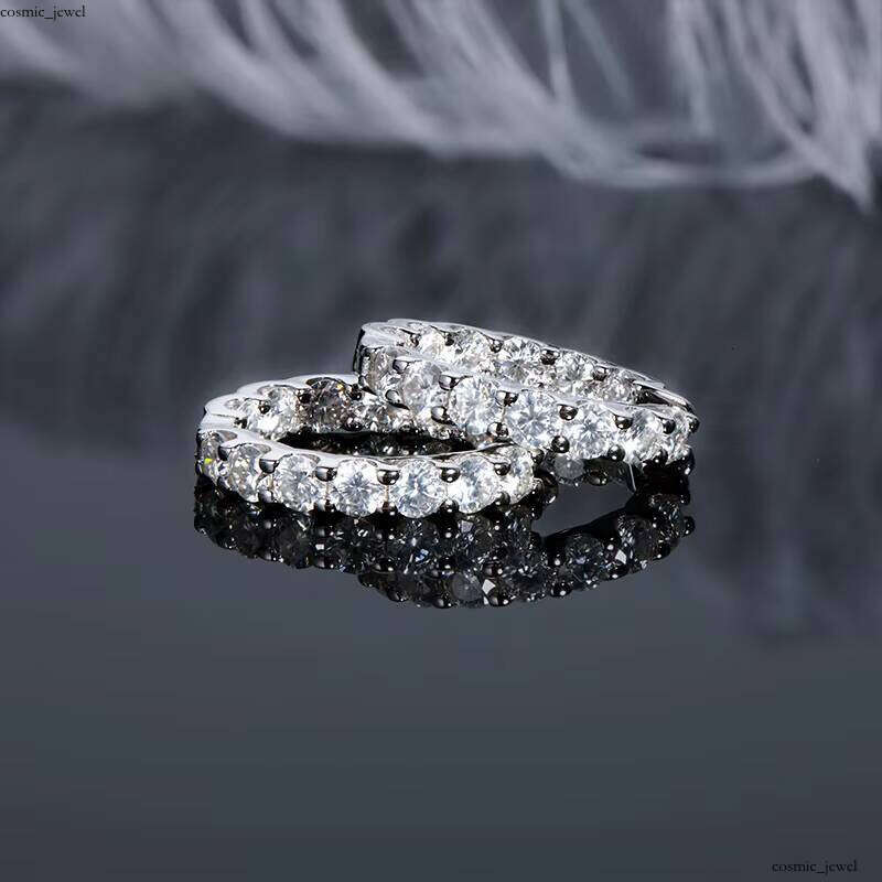 VVS Moissanite Custom 925 Silver D 1.30ct Inlaid Round Cut 3mm Silicon Stone Fashion White Black Yellow Unisex Hoop Earrings