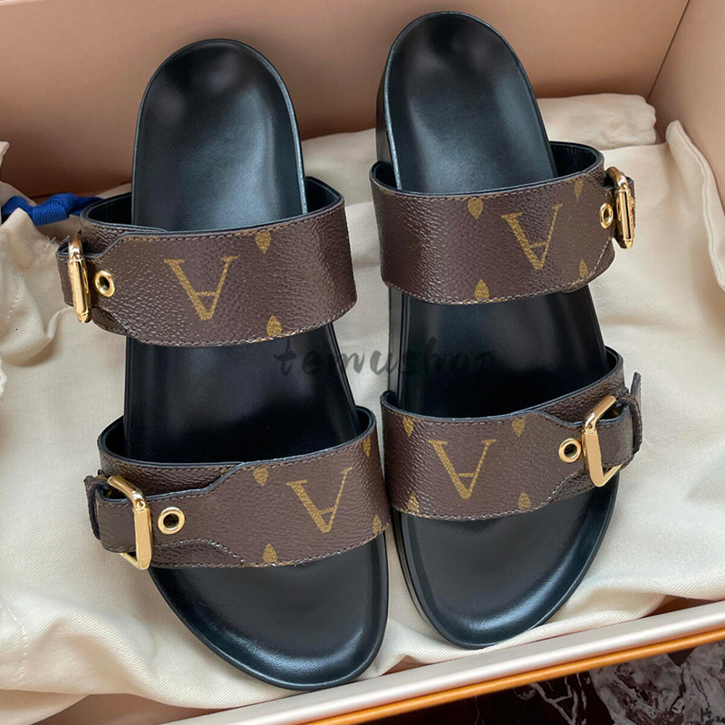 Bom Dia Genuine Leather sandal Slipper Casual Shoe summer beach gladiator Mules hasp New womans Flat Slide luxury Designer Sliders sandale 35-45