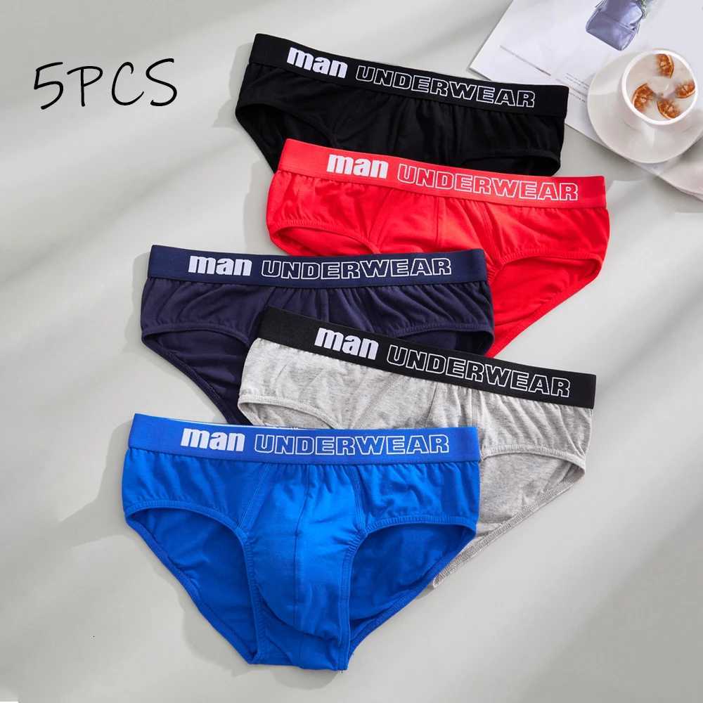 5PCS Cotton Mens Casual Shorts Stylish Monogram Personalized Briefs Comfortable Solid Color Briefs 2025 Mens Sexy UnderwearT251211