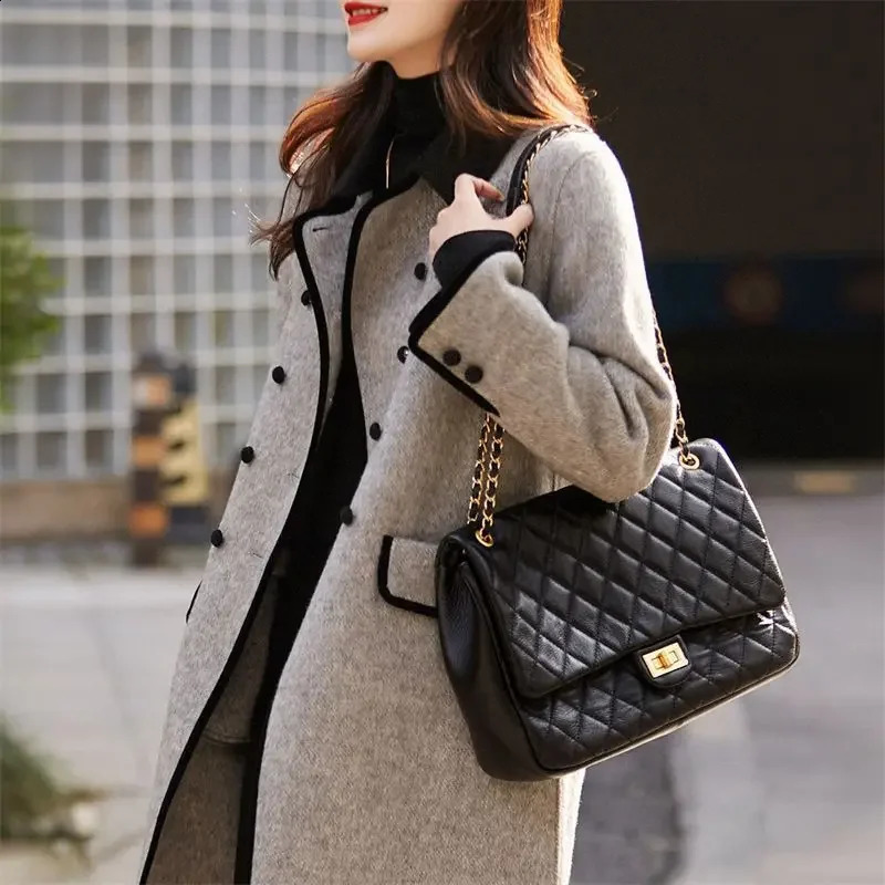 Fashionable Korean Style Slimming Casual Versatile Autumn Winter Woolen Coat Womens Small Collar Color Block Big Coat 251210