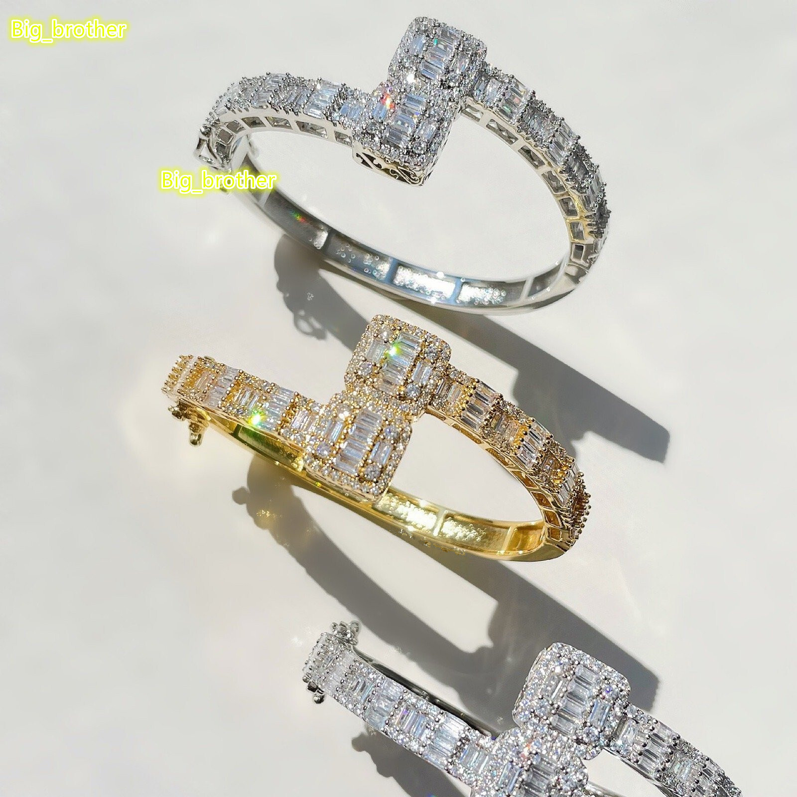 Bling 5A Moissanite Custom Opened Square Cubic Moissanite Iced Out Adjustable Bracelet for Men Boy Luxury Fashion Hip Hop Bangle Jewelry