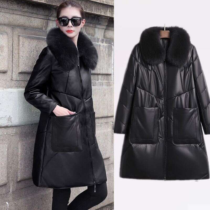 Tajiyane Leather Jacket Women Winter Fashion Mid-length Genuine Sheepskin Coat Fox Fur Collar Warm Down Coats Jaquetas