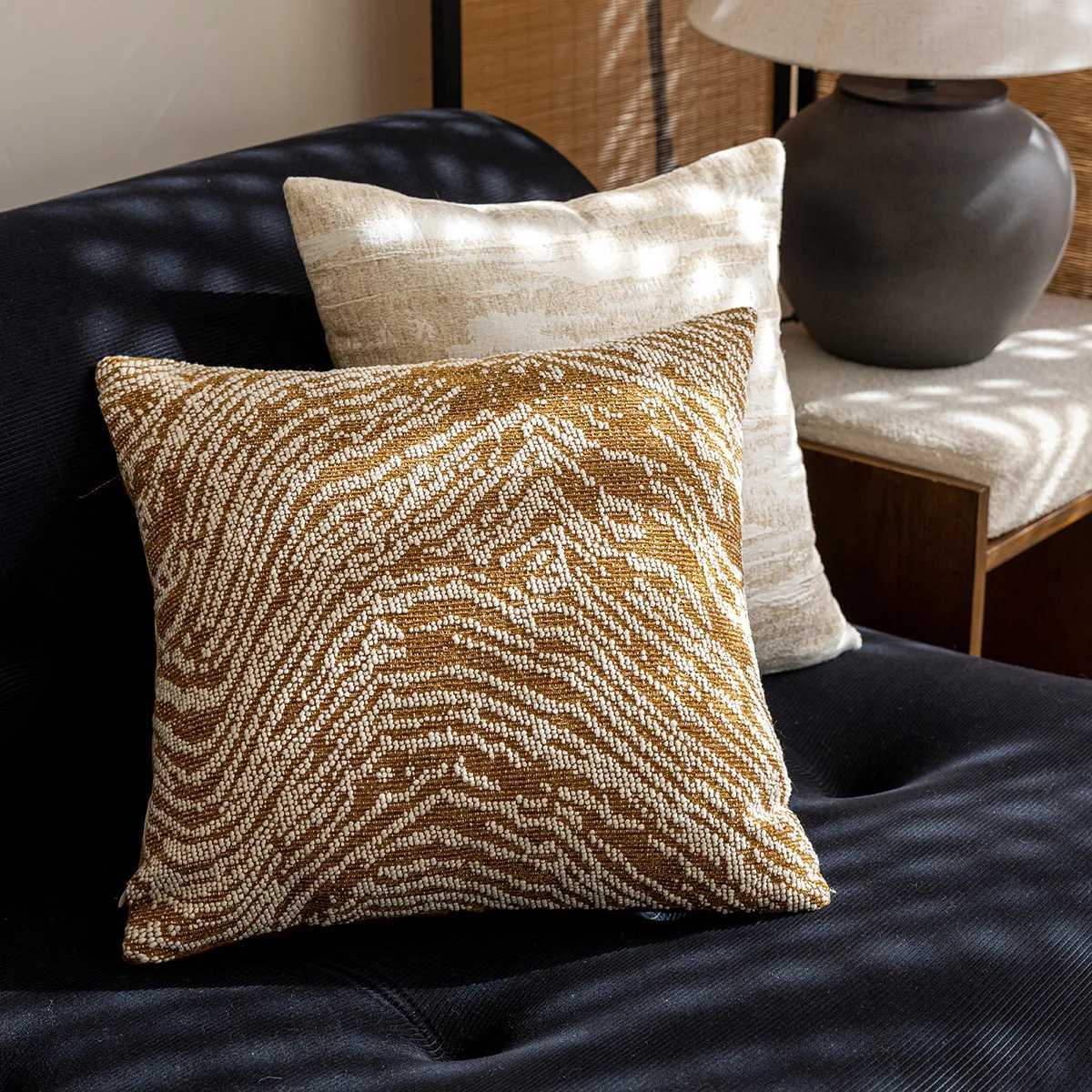 French Khaki Brown Geetric Jacquard Cushion Cover 45X45 Modern Luxury low Covers Decorative He Decor Sofa Bed lowcase H251211-image-1088029660