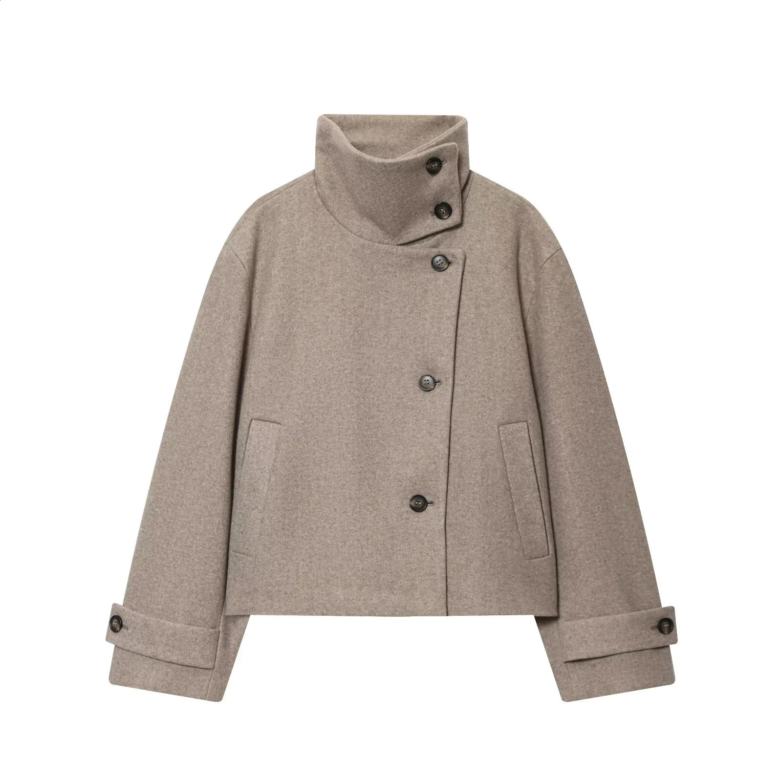 European and American Winter Womens Loose and Casual Style Simple Long Sleeve Buckle Stand up Collar Coat 251211