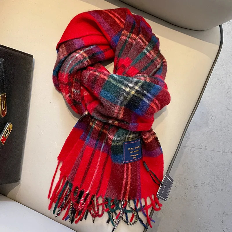 F Years Red 100 Wool Versatile Plaid Scarf Womens Winter Mens Couple Cashmere Warm Double sided Neck 251210