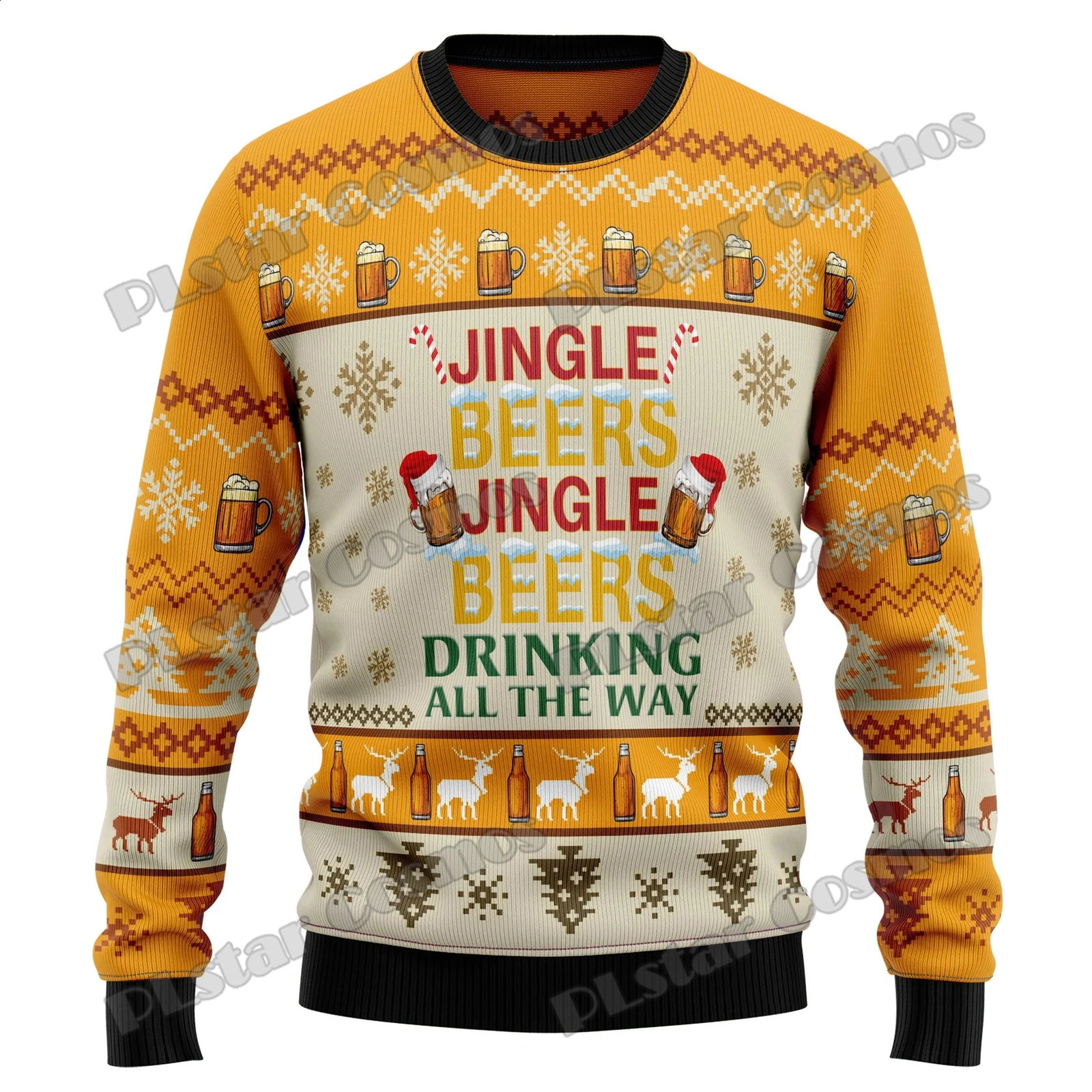 PLstar Cosmos Christmas Jingle Beer 3D Printed Mens Ugly Christmas Sweater Winter Unisex Casual Warm Knitwear Pullover MY22251205