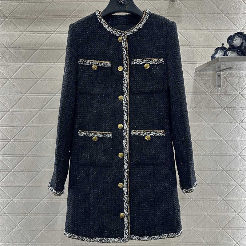 Women's Wool & Blends designer brand 25 Autumn Winter New High-end Simple Casual Versatile Round Neck Trimmed Knitted Long Coat 3KKG