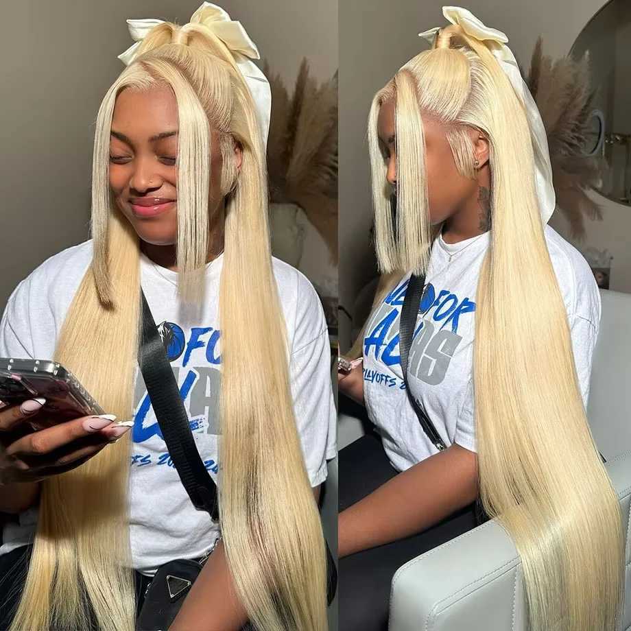 30 32 38 inch 613 Blonde 13x4 HD Lace Front Human Hair Wigs Pre Plucked Peruvian Straight Glueless Lace Frontal Wigs For Women M251211-image-1088063485