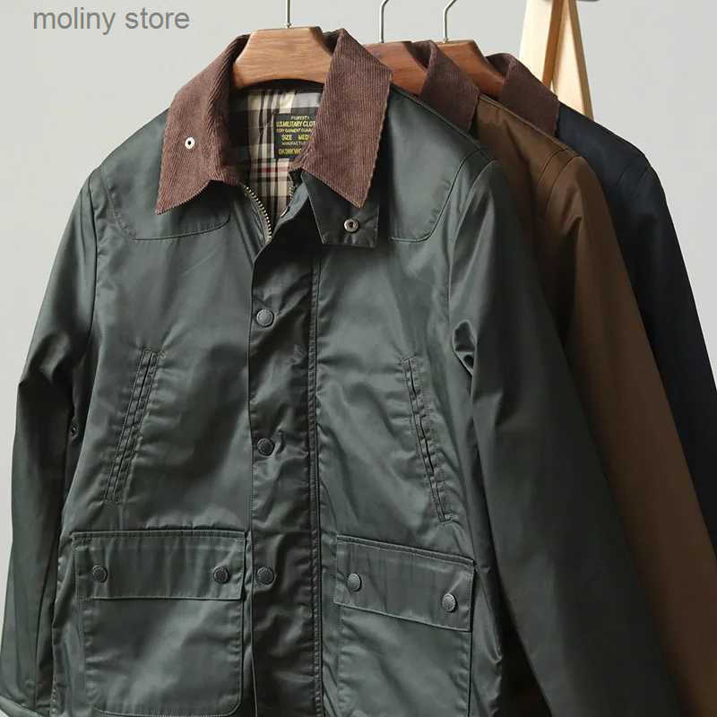 New retro scroll wax jacket mens simple Mti pocket casual thick cotton pad cargo jacket D260930