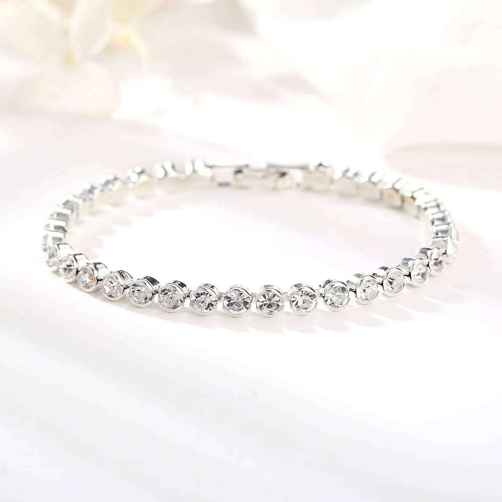 Women's Tennis Hip-Hop Fashion AAA+ VVS Moissanite silver Girl Crystal Chain Bracelet Wedding Jewelry