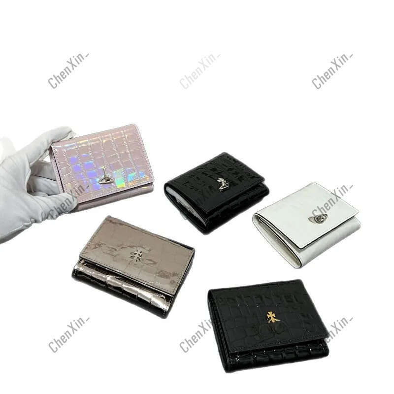 Designer Saturn wallet west wood planet purse Women's Three Fold Wallets Brand Short Shiny Alligator Leather High-end Compact Multi Slot Card H