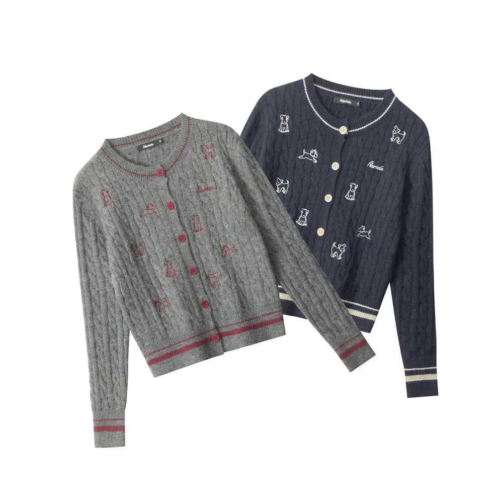 HeyHenry Short Sleeve Long Sleeve Knitted Sweater for Women Dog Pattern College Style Autumn Winter Fashion Inner Coat Jacket Z251211