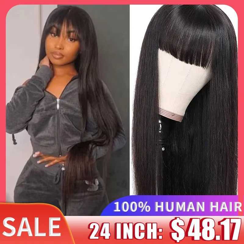 Wig With Bangs Fringe Wigs Human Hair Wig For Women Brazilian 100Human Hair Sale Bangs Wig Full Machine Made Remy Hair Glueless M251211-image-1088063351
