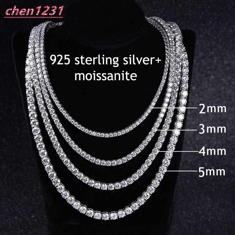 Cheapest Price Hip Hop Moissanite Necklace 925 Sterling Silver Iced Out 2mm 3mm 4mm Moissanite Tennis Chain Necklace