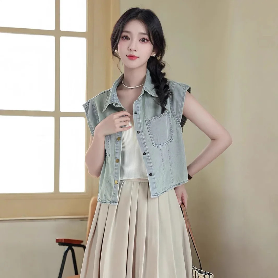 Vintage Denim Sleeveless Vest 2024 Spring Summer Thin Fashionable AgeReducing Jacket For Women 251129