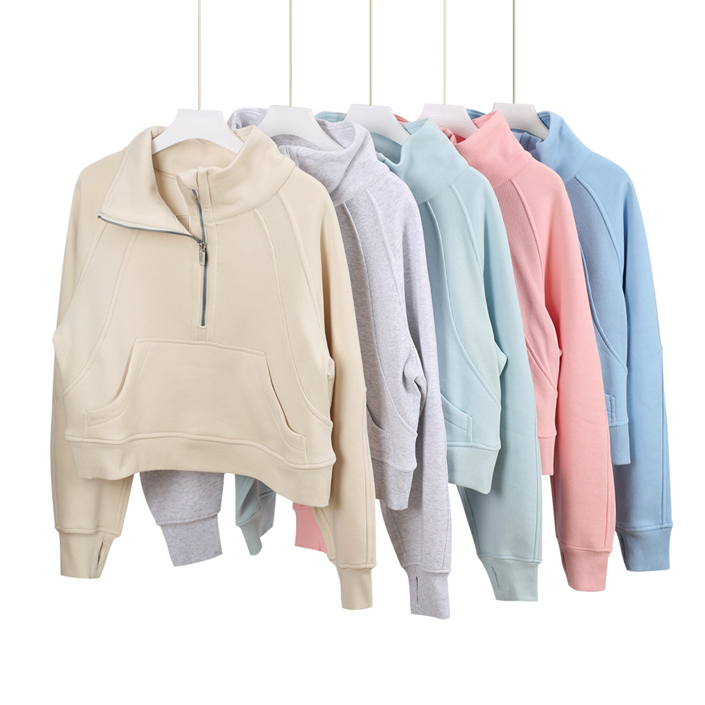 Women Yoga Hoodie Set Waist Jacket Oversized Half Zip +Pants Collar Sweater Pullover Loose Long Sleeve Sportswear Clothes Outfit Yoga Size S-3XL-image-1088032572