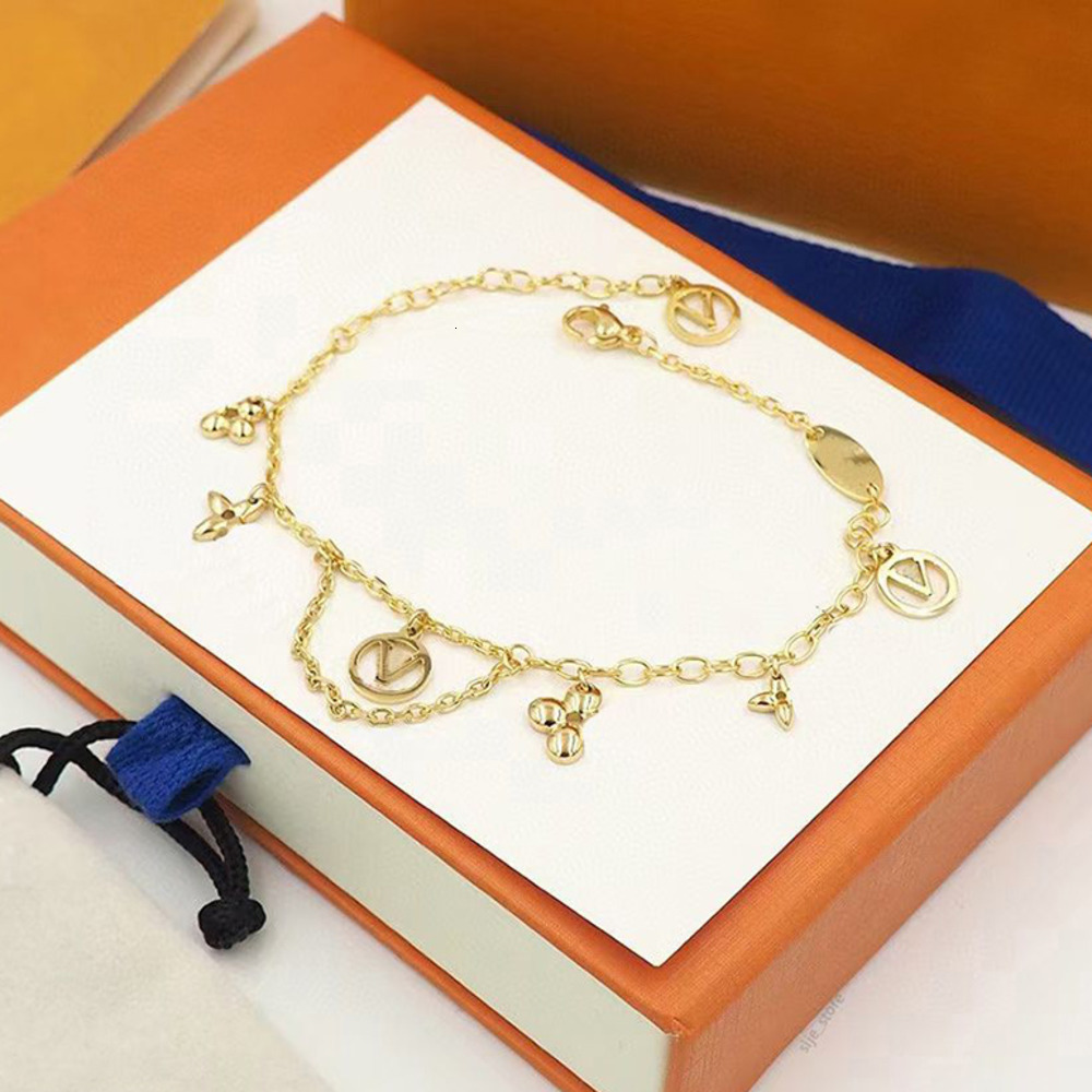 Charm Bracelets Bangle Vintage jewlery designer for women Enamel Letter Crystal Flower jewelry sterling sier bangle bracelet gold charm braclet gift