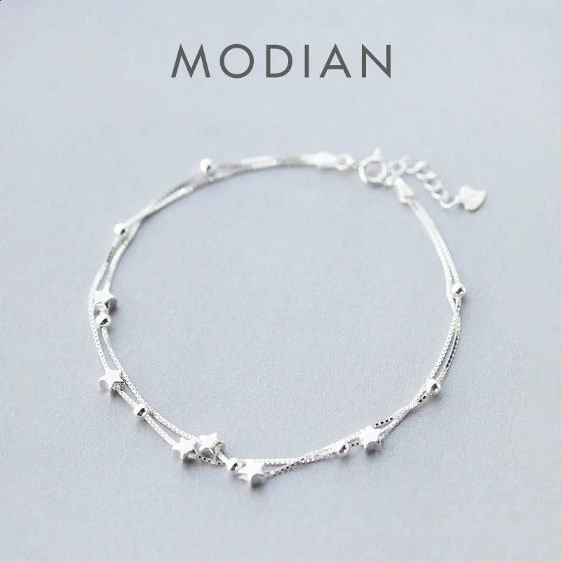 Modian Double Layer Beads Stars Anklet For Women Genuine 925 Sterling Silver Fashion Foot Leg Chain Link Fine Jewelry Gifts 251210