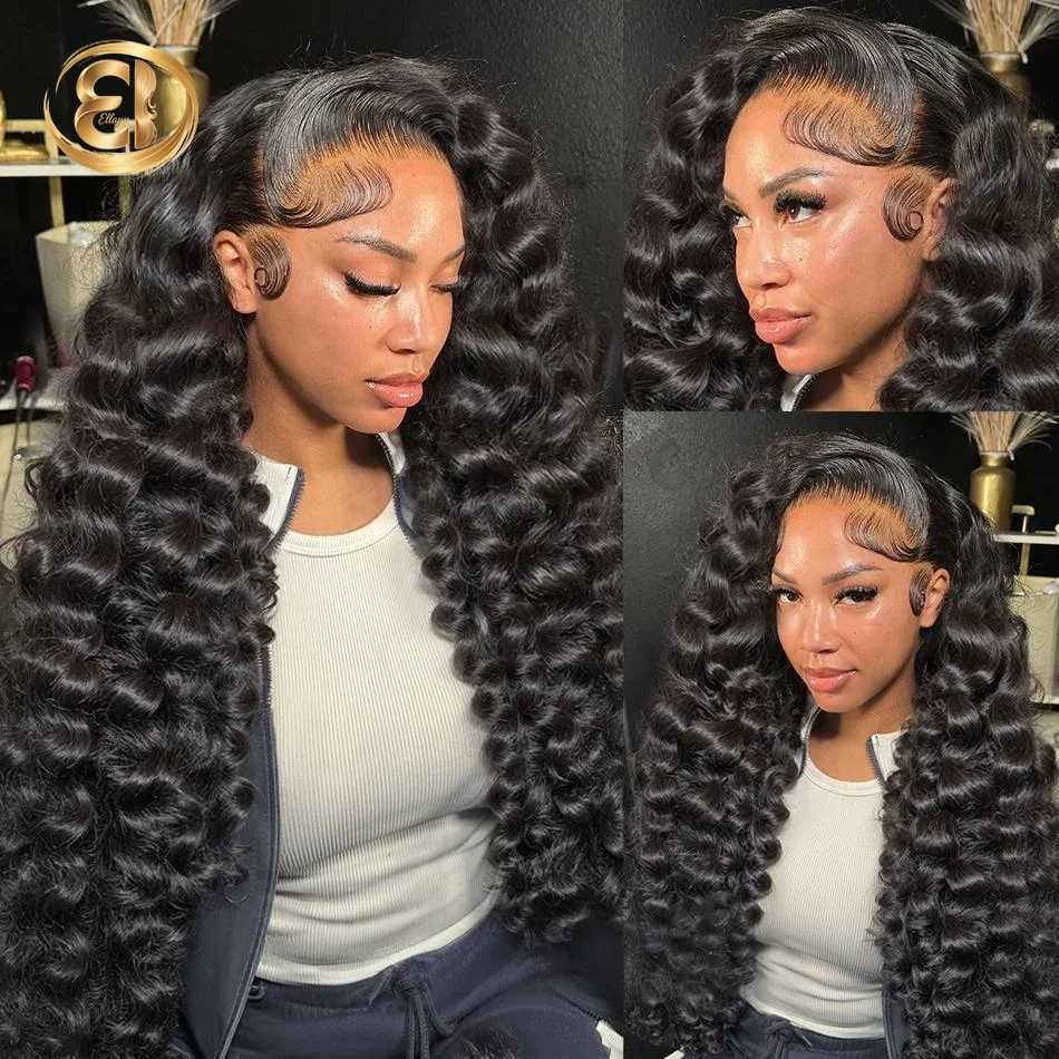 250 30 40Inch Human Hair 13x6 HD Lace Frontal Wig Brazilian Loose Deep Wave Curly Human Hair 360 Full Lace Front Wig Preplucked M251211-image-1088070098