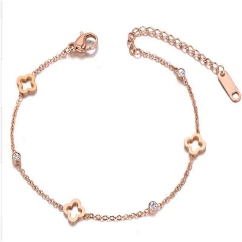 EVISPOL Fashion Stainless Steel Clover Flower Bracelet Set For Women Stylish Gold Color Bangles Earring Piercing Jewelry Gifts