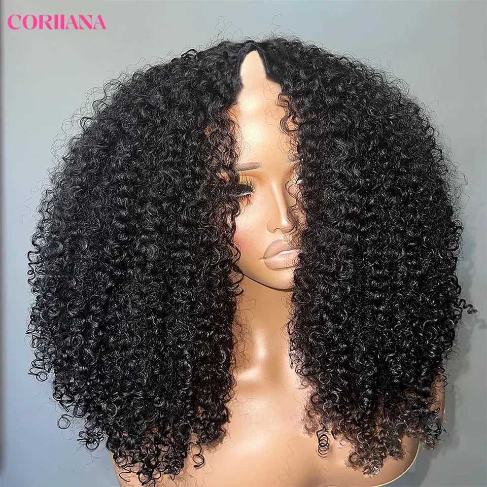 250 Kinky Curly V Part Wig Human Hair No Leave Out Upgrade Deep Wave Curly V Shape Wig No Glue Clip In Half Wig For Women M251211-image-1088062297