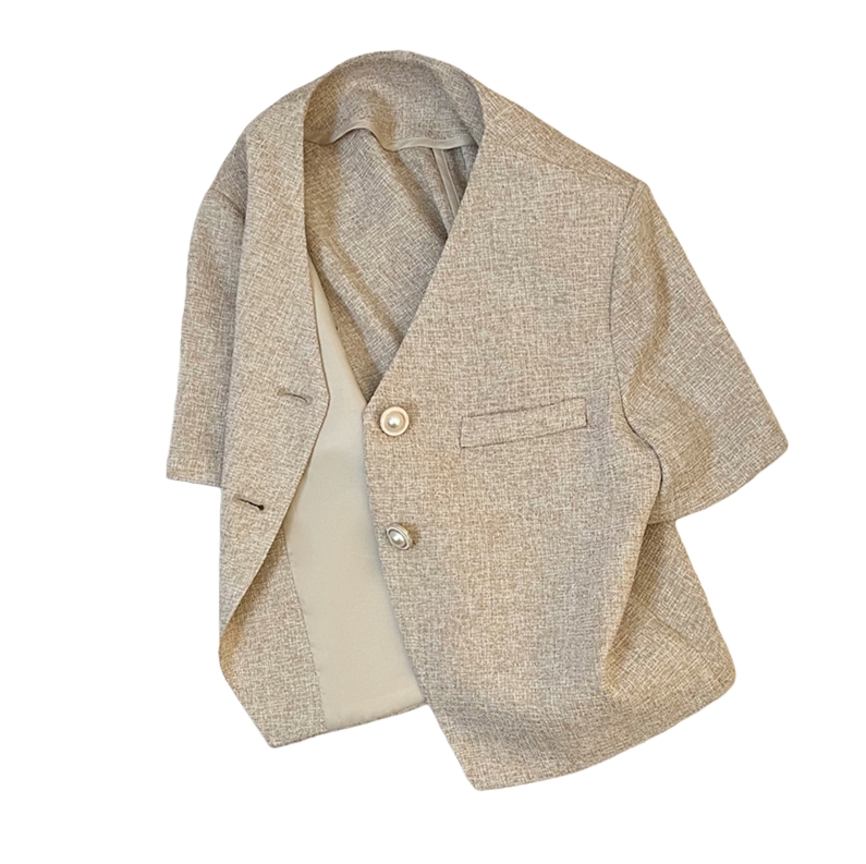Women's Vests Light Coffee Short Sleeve Small Suit Jacket Female Thin 2025 Summer New Temperament Ladies Short Jacket Casual Women Blazer Tops