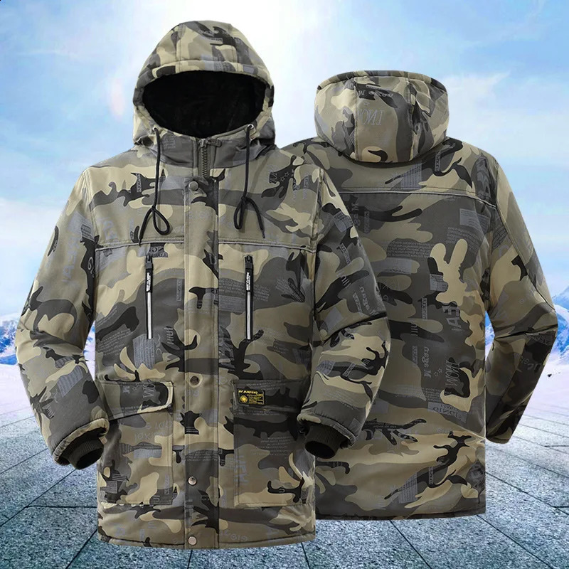 Fleece Hooded Tactical Jacket Mens Winter Camouflage Cotton Padded Thick Parkas Outdoor Waterproof Coat Casual Windproof 251129