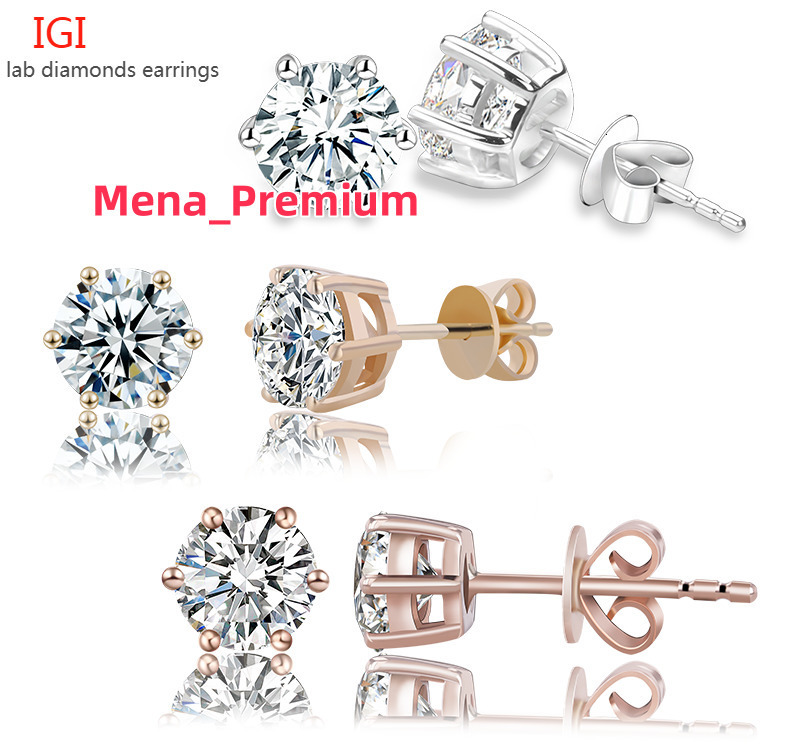 HPHT CVD Platinum 18K 14K 10K Solid Gold Lab Grown Diamond Earrings Certificate 1 Carat D VS1 Diamonds Stud Earring Jewelry