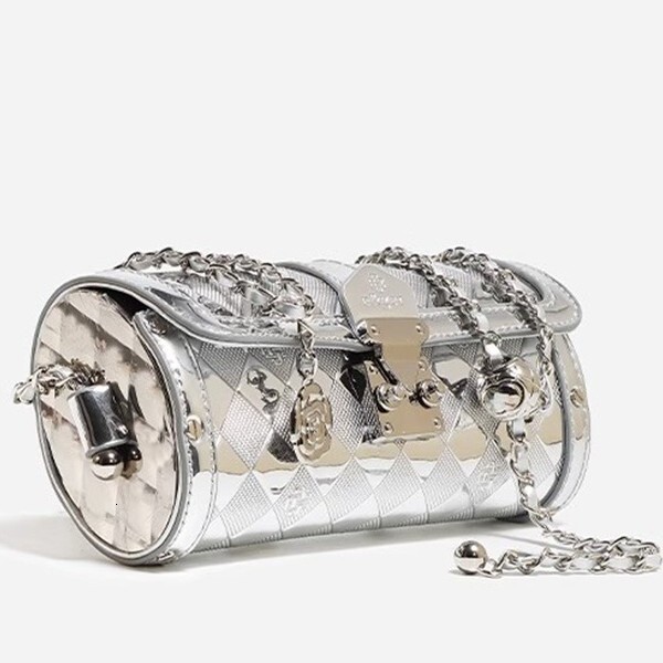 Douxlihm Free Shipping New Designer Bag Mirror Silver Butterfly Cylinder Chain Bag For Women 2025 Spring Summer Quilted Lock Buckle Single Shoulder