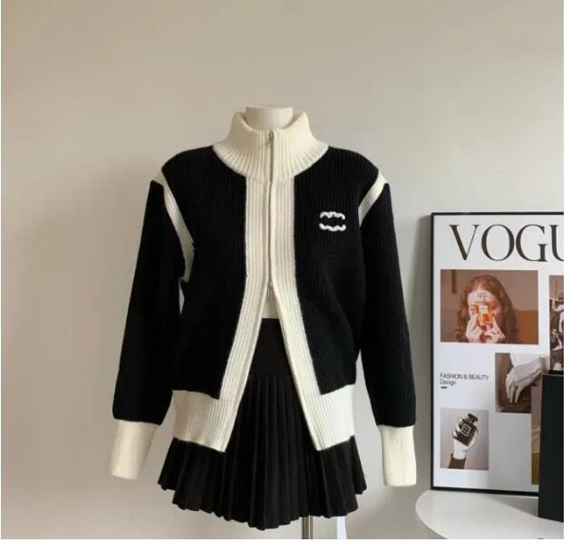 High-quality Luxury Sweaters Womens Long Sleeve Black White Panelled Designer Sweater Women Knitted Cardigan Coat Jacket Woman Clothing