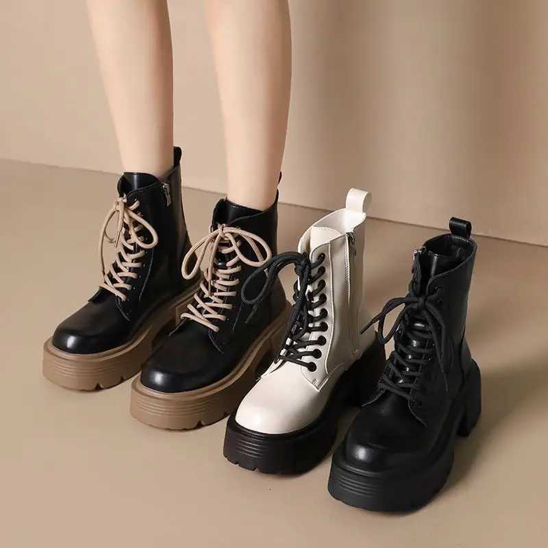 British Style Autumn Platform Shoes for Women Fi Lace Up Round Toe Ankle Boots for Women Chunky Heel Ladies Short BootsXJ251211
