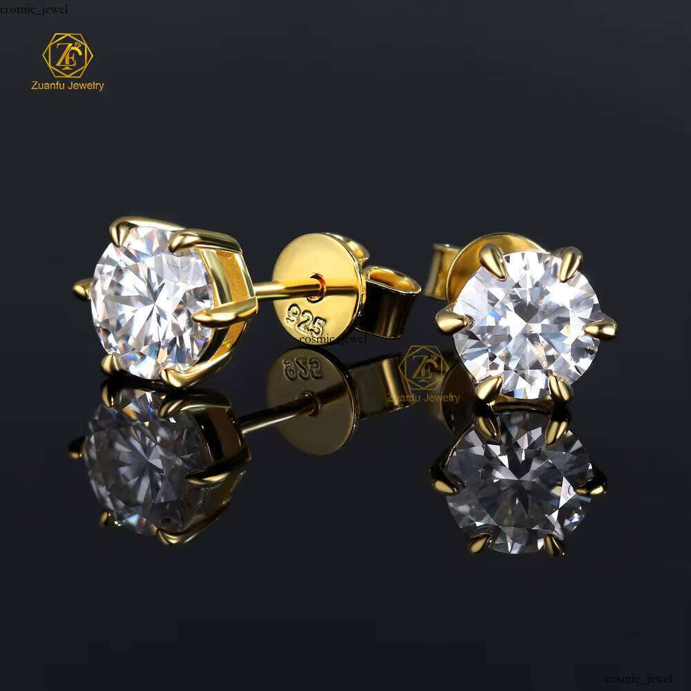 VVS Moissanite Zuanfo Hot-Selling Style 10K 14K 18K Pure Gold Silicon Stone Studs 925 Sterling Silver Mossanite Earrings for Men